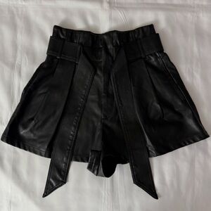 Zara High Rise Black Faux Leather Shorts w/ Belt